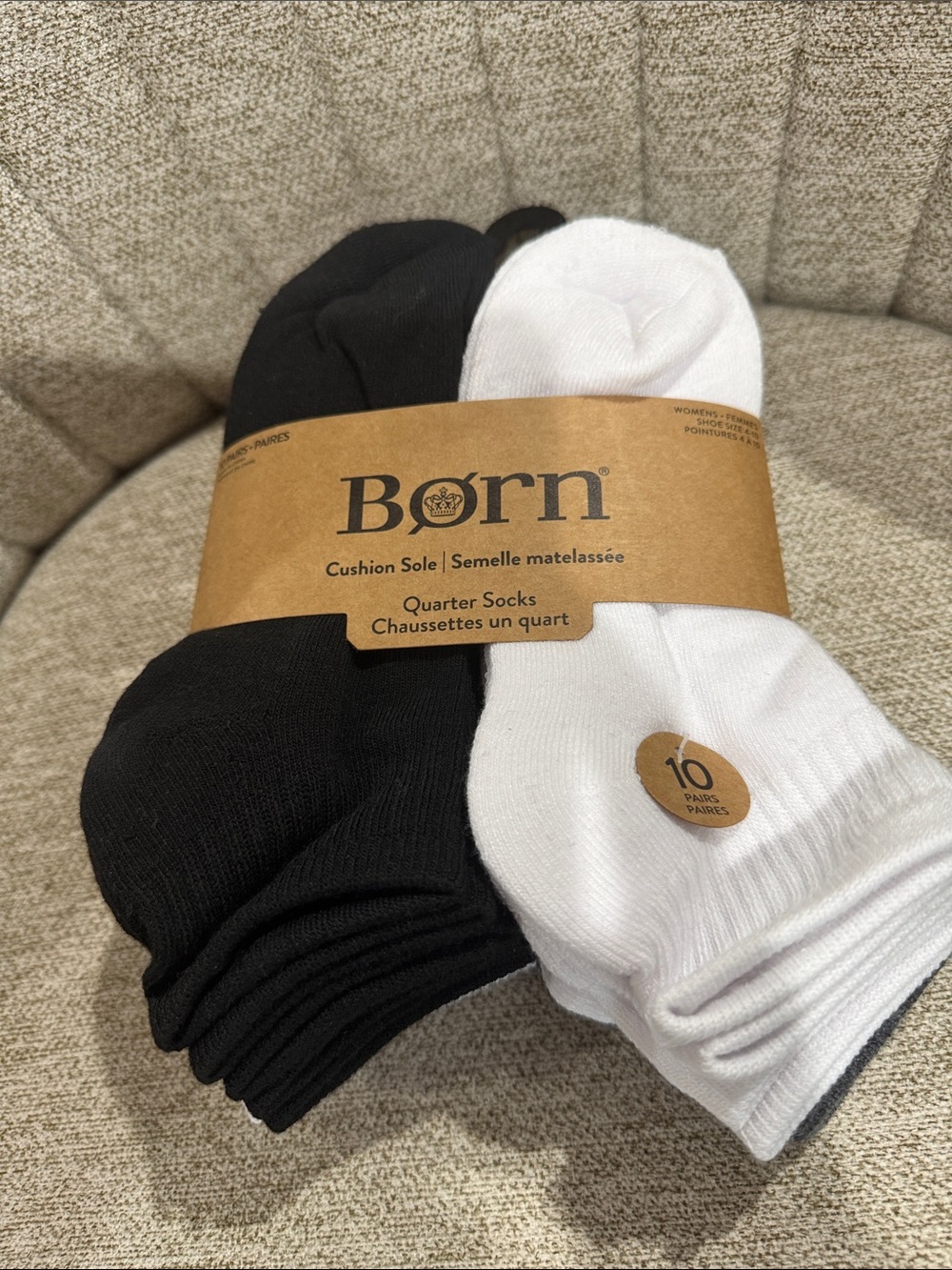 Born womens Cushion Quarter Socks - Black & Gray & White  (10 Pairs)